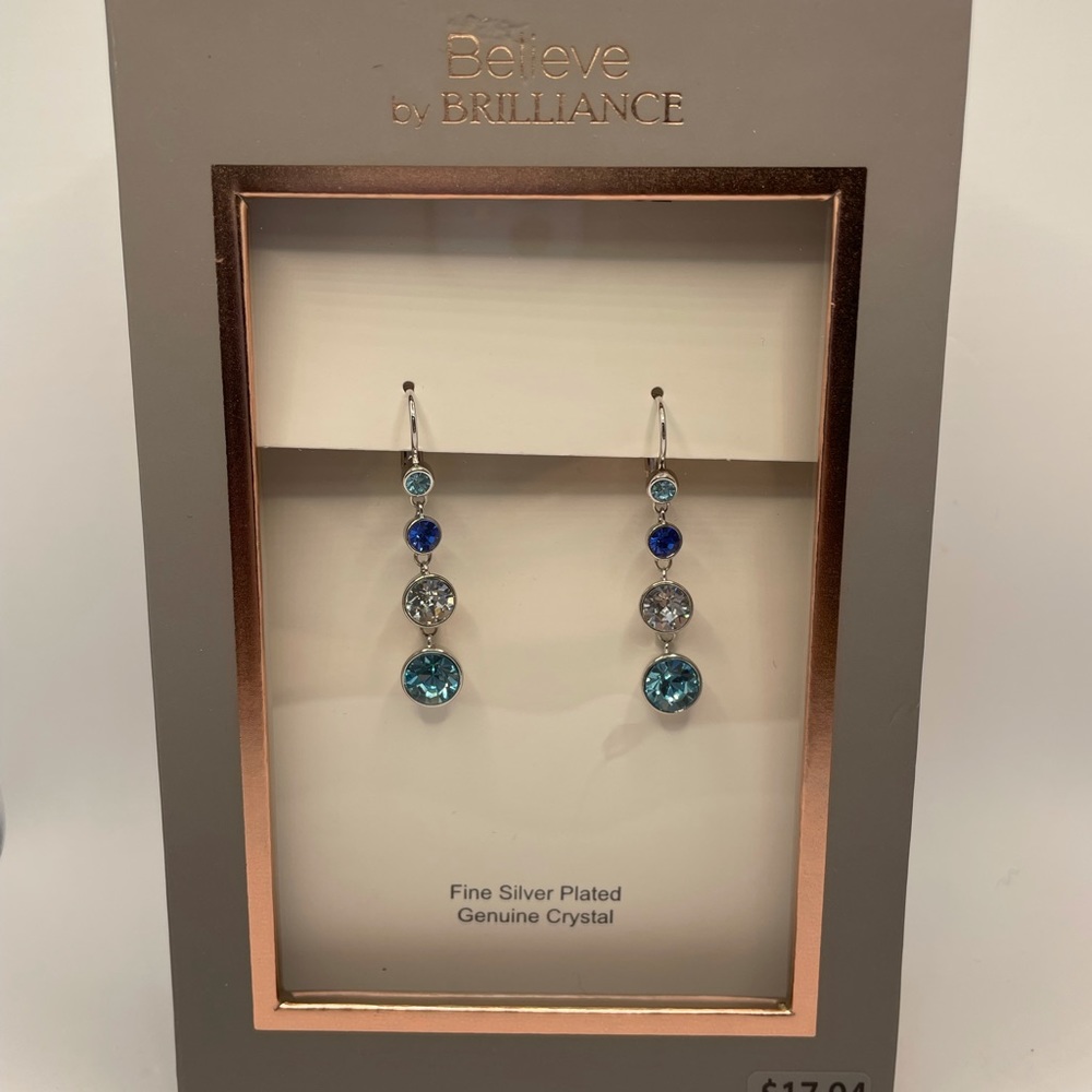 Believe by brilliance fine silver plated genuine crystal drop hook earrings Blue